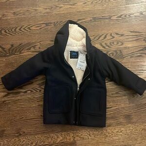 NWT Zara Navy Wool Pea Coat with shearling interior